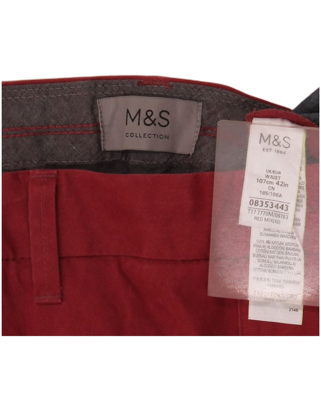Pantaloni scurți chino pentru bărbați Marks & Spencer W42 2XL bumbac roșu
