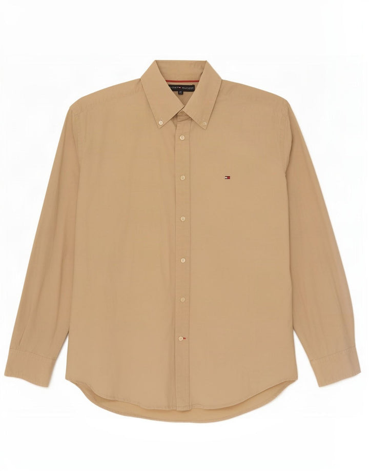 Cămașă Tommy Hilfiger pentru bărbați, bumbac mediu bej