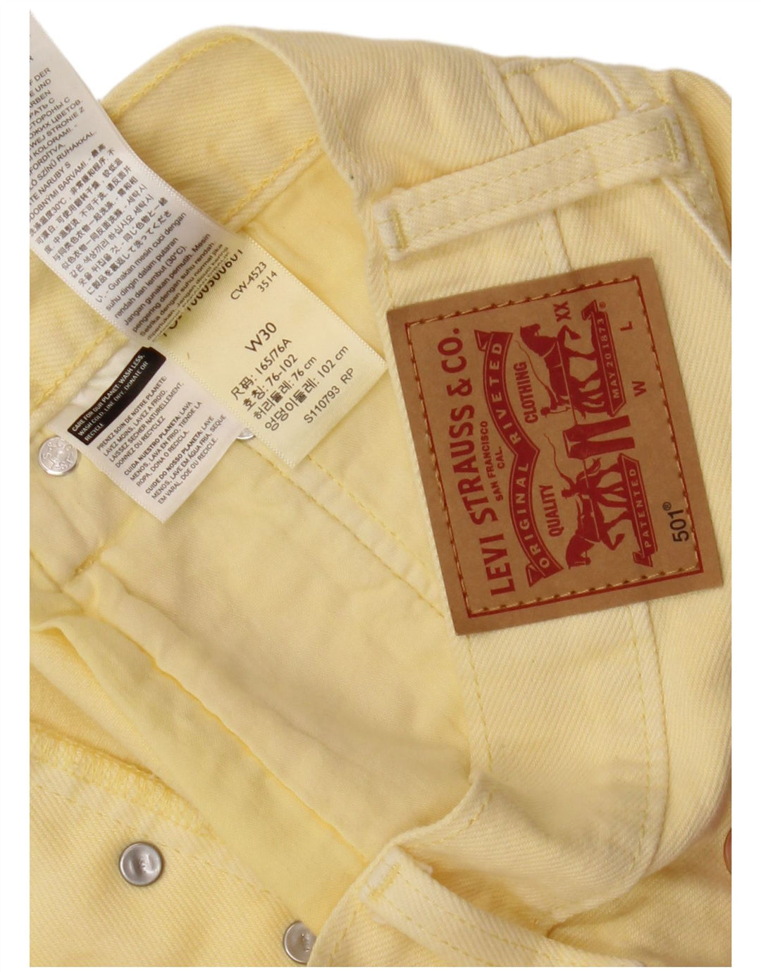 Pantaloni scurți din blugi 501 pentru femei LEVI'S W30 bumbac galben mediu