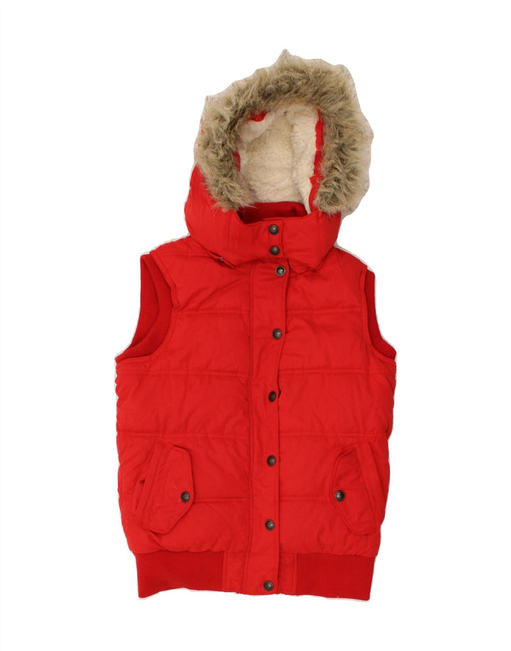 FAT FACE Womens Hooded Padded Gilet UK 8 Small Red Polyester Vintage Fat Face and Second-Hand Fat Face from Messina Hembry 