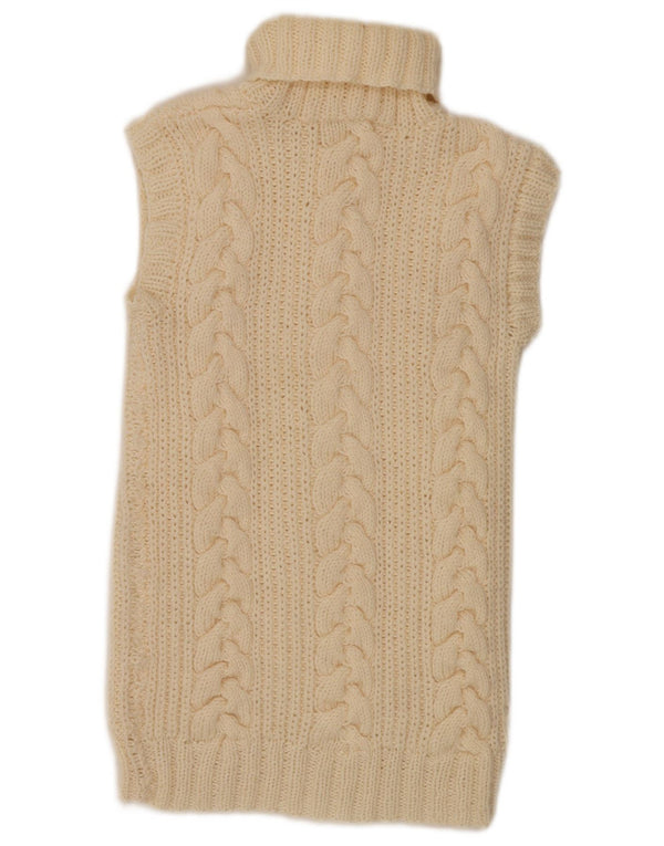 Vintage Womens Longline Vestă cu gât rulat Tank Top UK 8 Small Off White