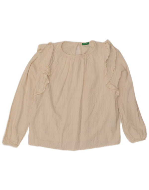 Bluză Benetton pentru fete, cu volane în față, 11-12 ani, 2XL, carouri alb