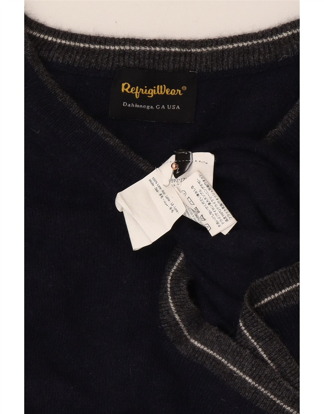 REFRIGWEAR Pulover cu decolteu în V pentru femei UK 16 mare, lână bleumarin