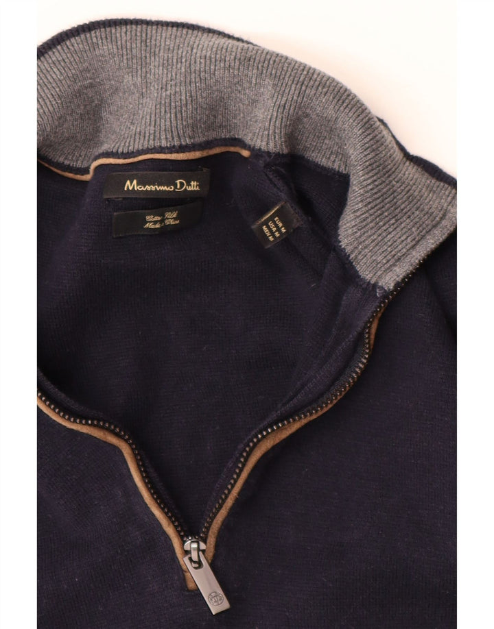 MASSIMO DUTTI Pulover pentru bărbați cu fermoar și gât, bumbac mediu albastru bleumarin