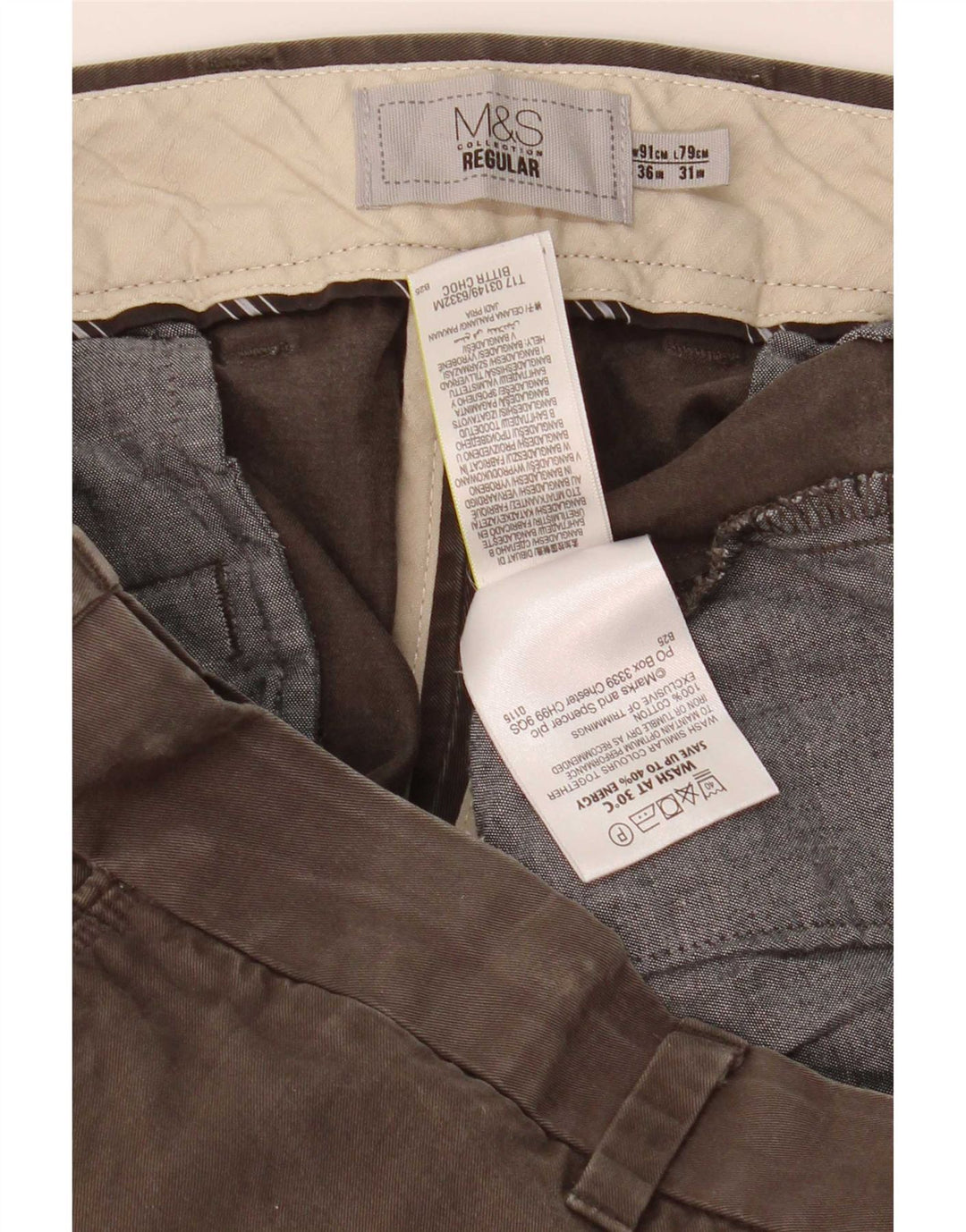 Pantaloni chino obișnuiți pentru bărbați Marks & Spencer L36 L31 Bumbac kaki