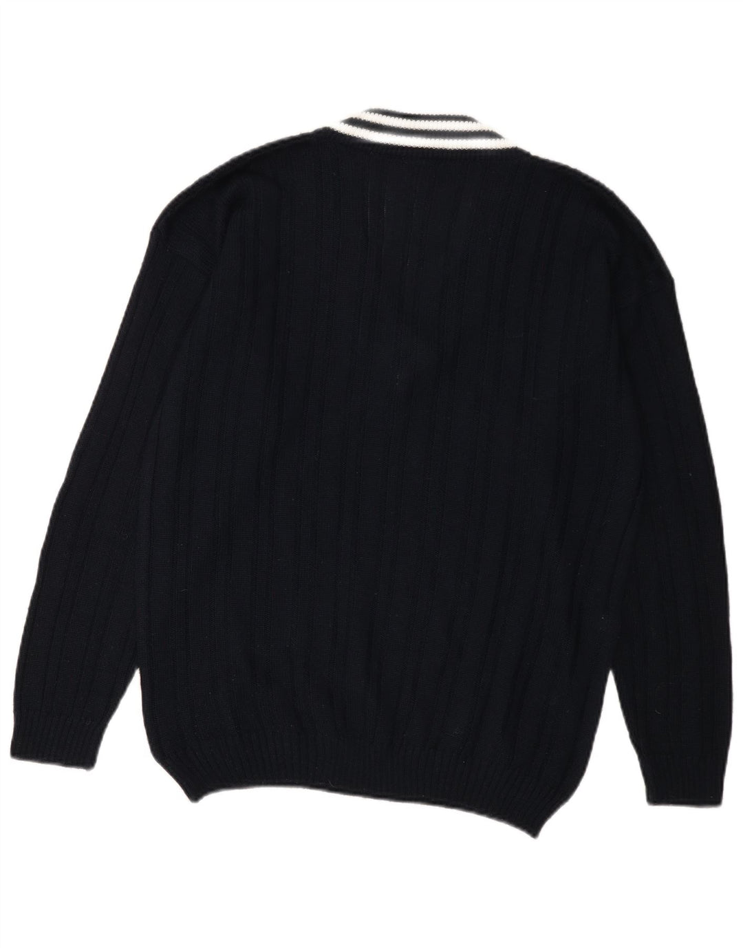 Pulover vintage pentru bărbați cu decolteu în V, mare, acrilic, albastru bleumarin