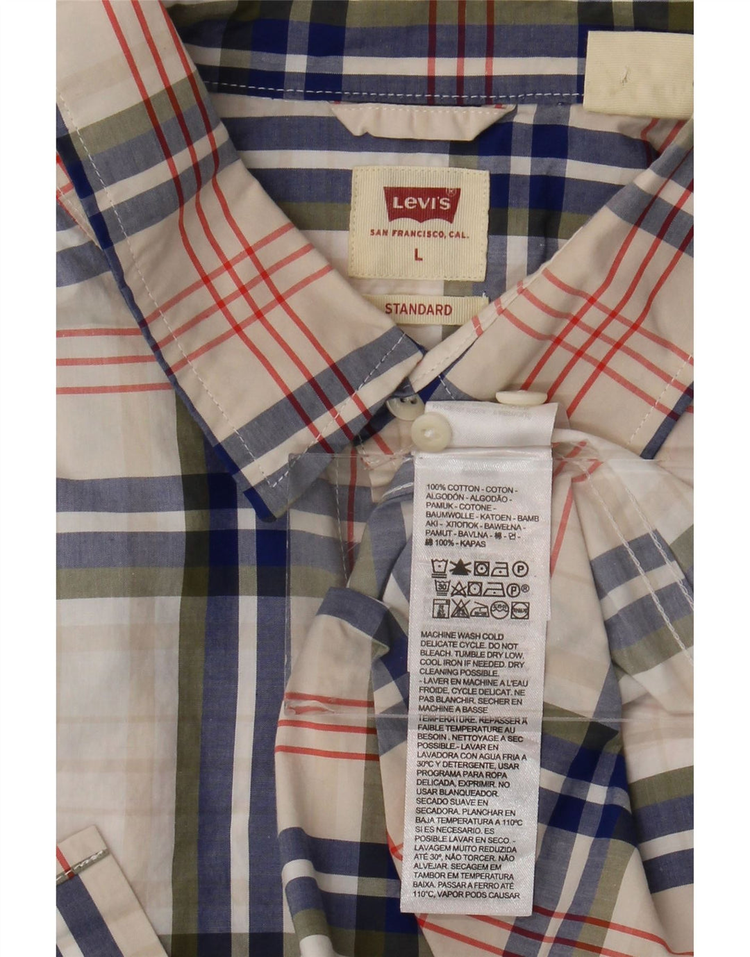 Cămașă pentru bărbați Levi's Standard Fit, mare, alb, carouri din bumbac