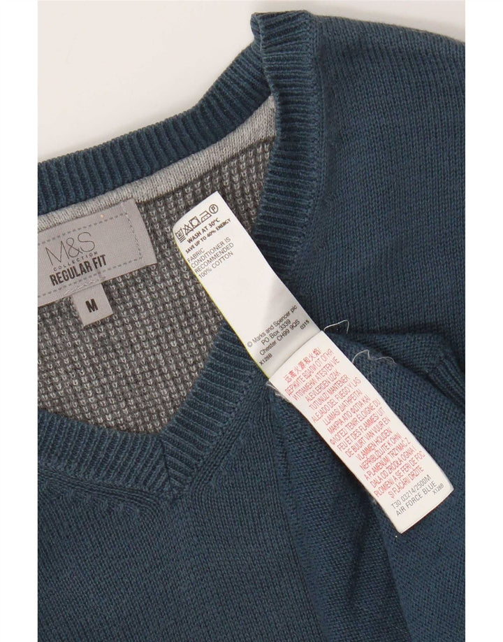 Pulover cu decolteu în V Marks & Spencer pentru bărbați, bumbac albastru mediu