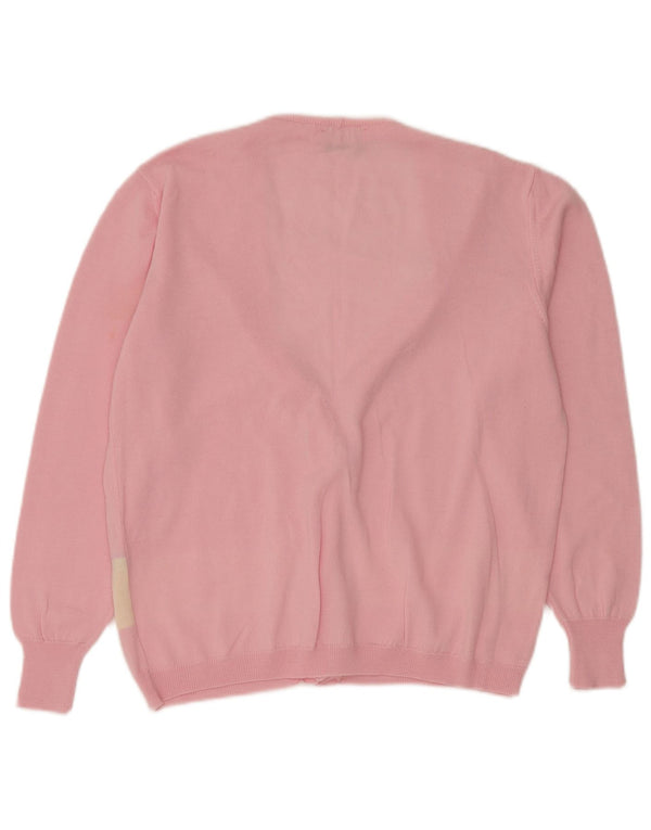 Pulover cardigan pentru femei VINTAGE UK 14 Roz mediu Lână nouă color block