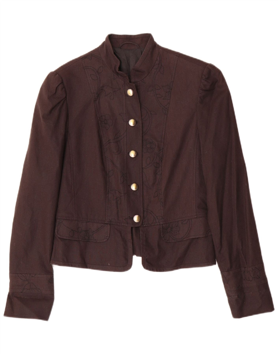 Blazer Vintage pentru femei cu 5 nasturi, UK 10 mic, maro, cu flori