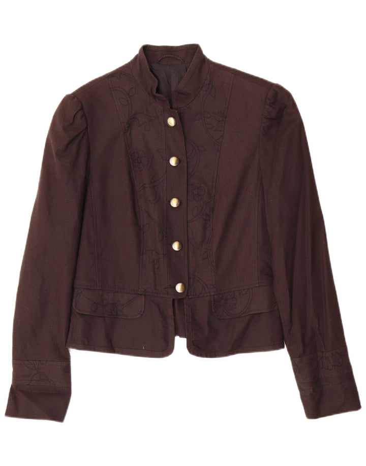 Blazer Vintage pentru femei cu 5 nasturi, UK 10 mic, maro, cu flori