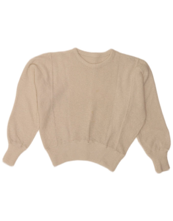 Pulover vintage pentru femei Crop Batwing Crew Deck Pulover UK 14 Large Off White