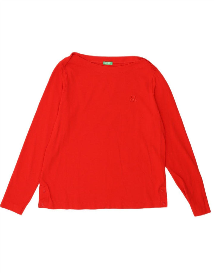 BENETTON Womens Top Long Sleeve UK 14 Medium Red Cotton