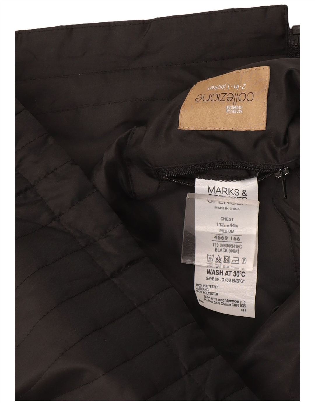 Marks & Spencer Mens Liner Gilet UK 38 Medium Black Poliester
