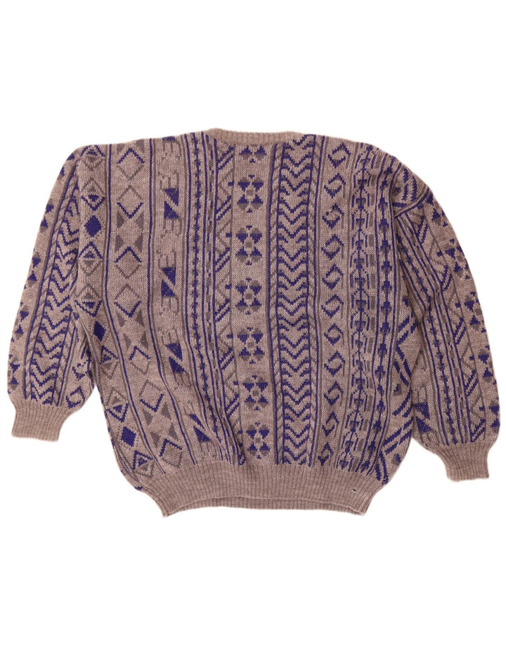 Pulover vintage pentru bărbați cu decolteu rotund 2XL albastru geometric