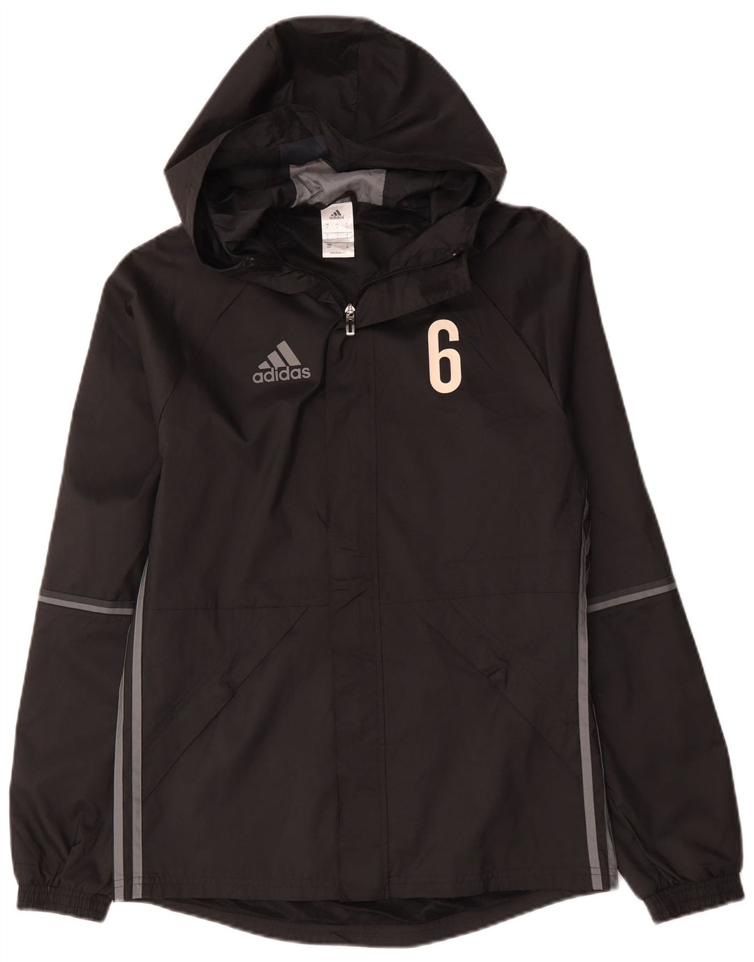 Jachetă de ploaie cu glugă grafică Adidas pentru bărbați UK 36 Poliester negru mic