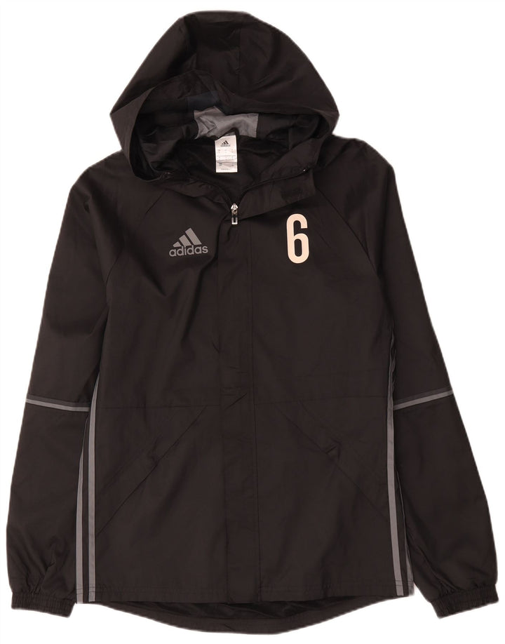Jachetă de ploaie cu glugă grafică Adidas pentru bărbați UK 36 Poliester negru mic