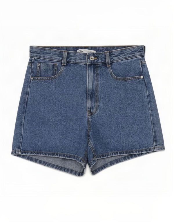 Pantaloni scurți din denim cu talie înaltă pentru femei Zara EU 38 Small W28 Bumbac albastru
