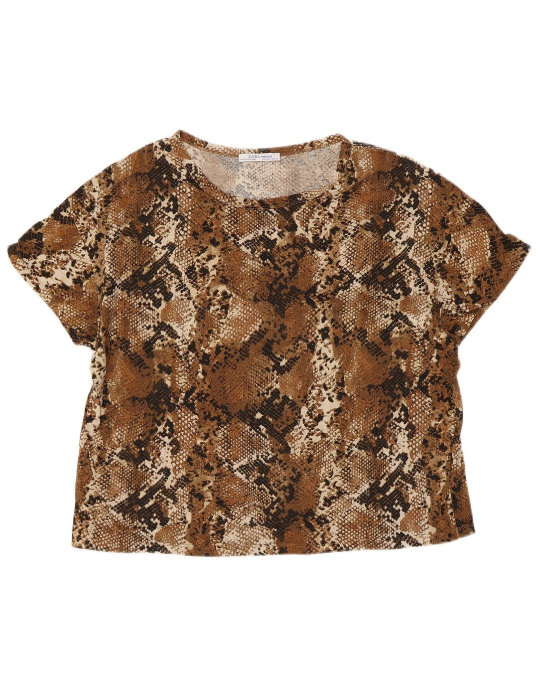 T-shirt oversized Crop ZARA pentru femei UK 10 Small Brown Animal Print