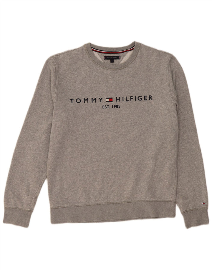 Hanorac grafic pentru bărbați Tommy Hilfiger Pulover mare din bumbac gri