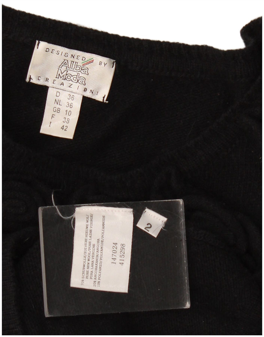 Pulover pentru damă Alba Moda, cu gât de barcă, UK 10, lână neagră mică