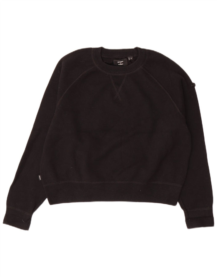 SUPERDRY Pulover oversize crop pentru femei UK 10 Bumbac negru mic
