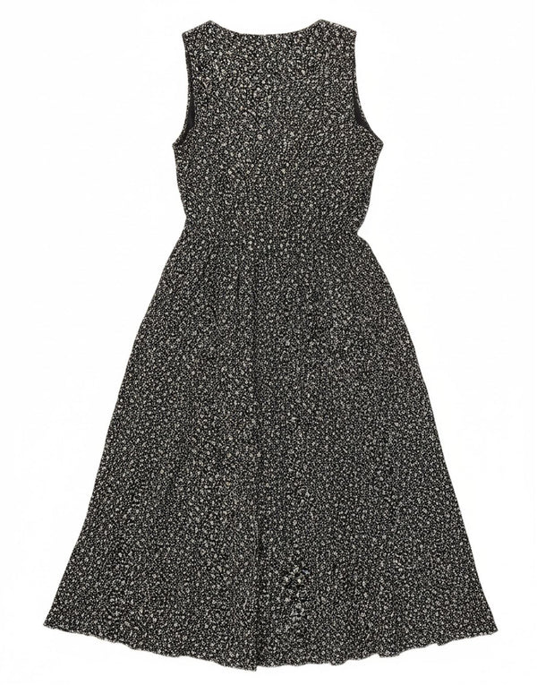 VINTAGE Womens Sleeveless Shirt Dress UK 12 Medium Black Floral Viscose