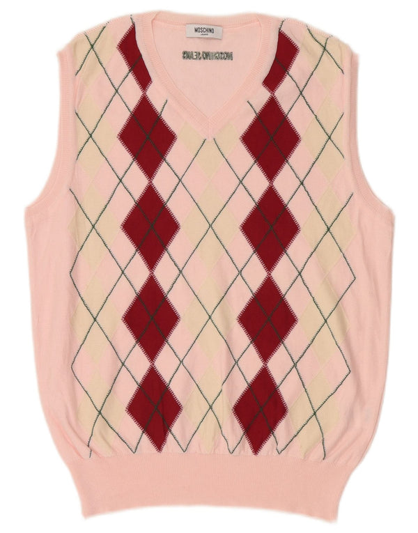 Moschino Womens Vest Tank Top UK 14 Large Pink Argyle/Diamond Bumbac
