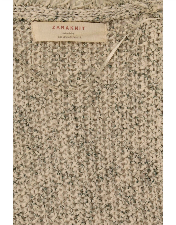 Pulover cardigan deschis pentru femei Zara UK 14 Medium Bej cu pete