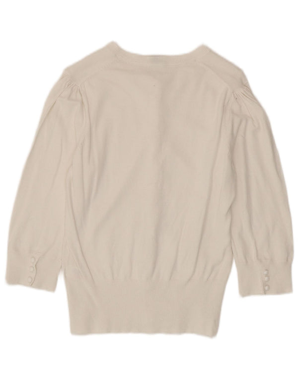 Pulover cardigan pentru femei Oasis cu mâneci 3/4 UK 12 bumbac alb mediu