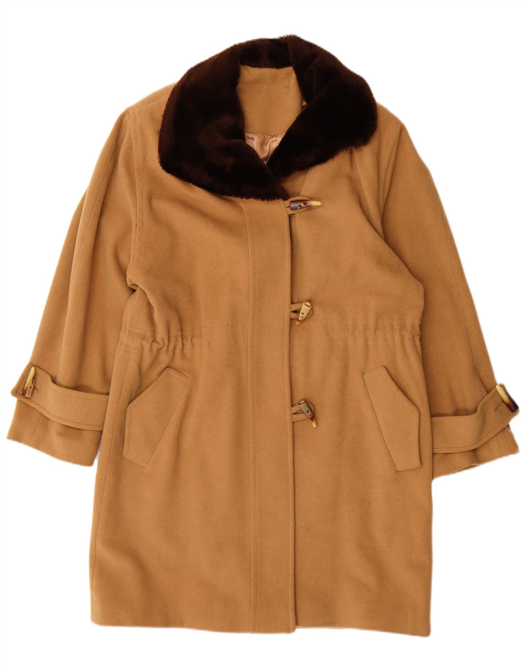 VINTAGE Duffle Coat pentru femei UK 14 Medium Beige Lână