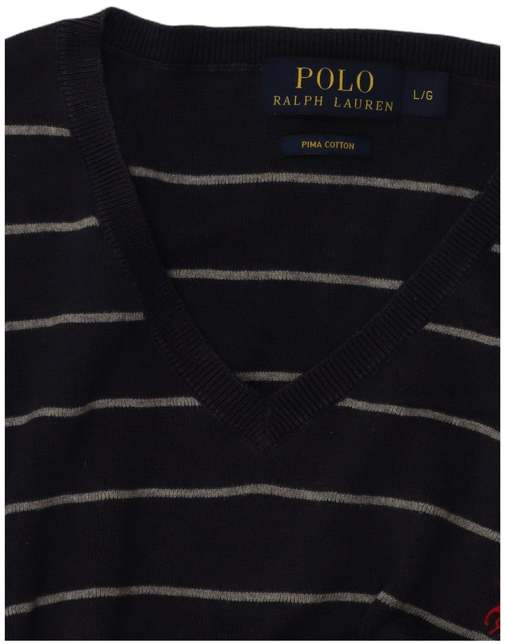 POLO RALPH LAUREN Pulover cu decolteu în V pentru bărbați, mare, bleumarin, cu dungi