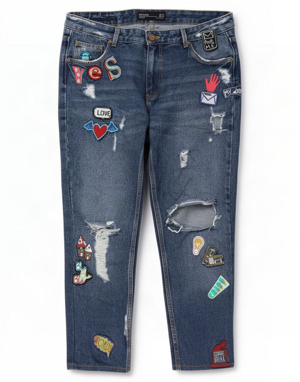 Blugi Distressed Straight pentru Damă Zara EU 38 Medium L 28 L26 Bumbac Albastru