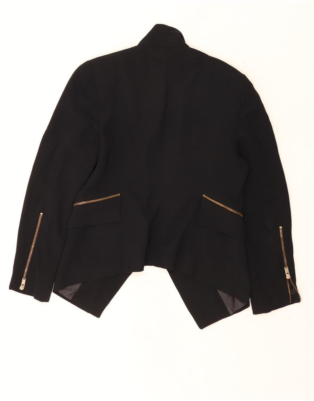 Jachetă blazer deschisă asimetrică pentru femei Zara UK 16 Poliester negru mare