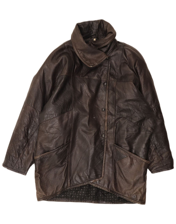 Jachetă de piele vintage pentru femei supradimensionată EU 44 XL din piele maro