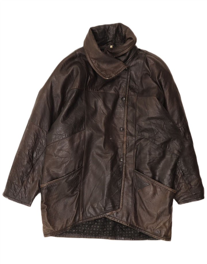 Jachetă de piele vintage pentru femei supradimensionată EU 44 XL din piele maro