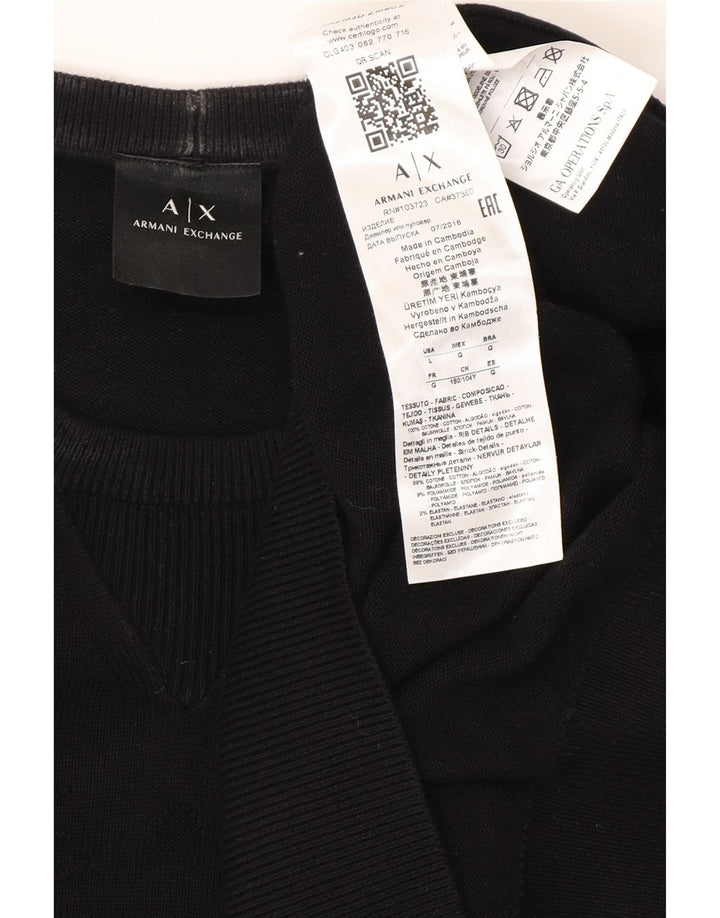 ARMANI EXCHANGE Pulover pentru bărbați cu decolteu rotund, mare, negru, bumbac