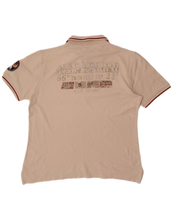 Tricou polo cu grafic Napapijri XL Bej cu dungi