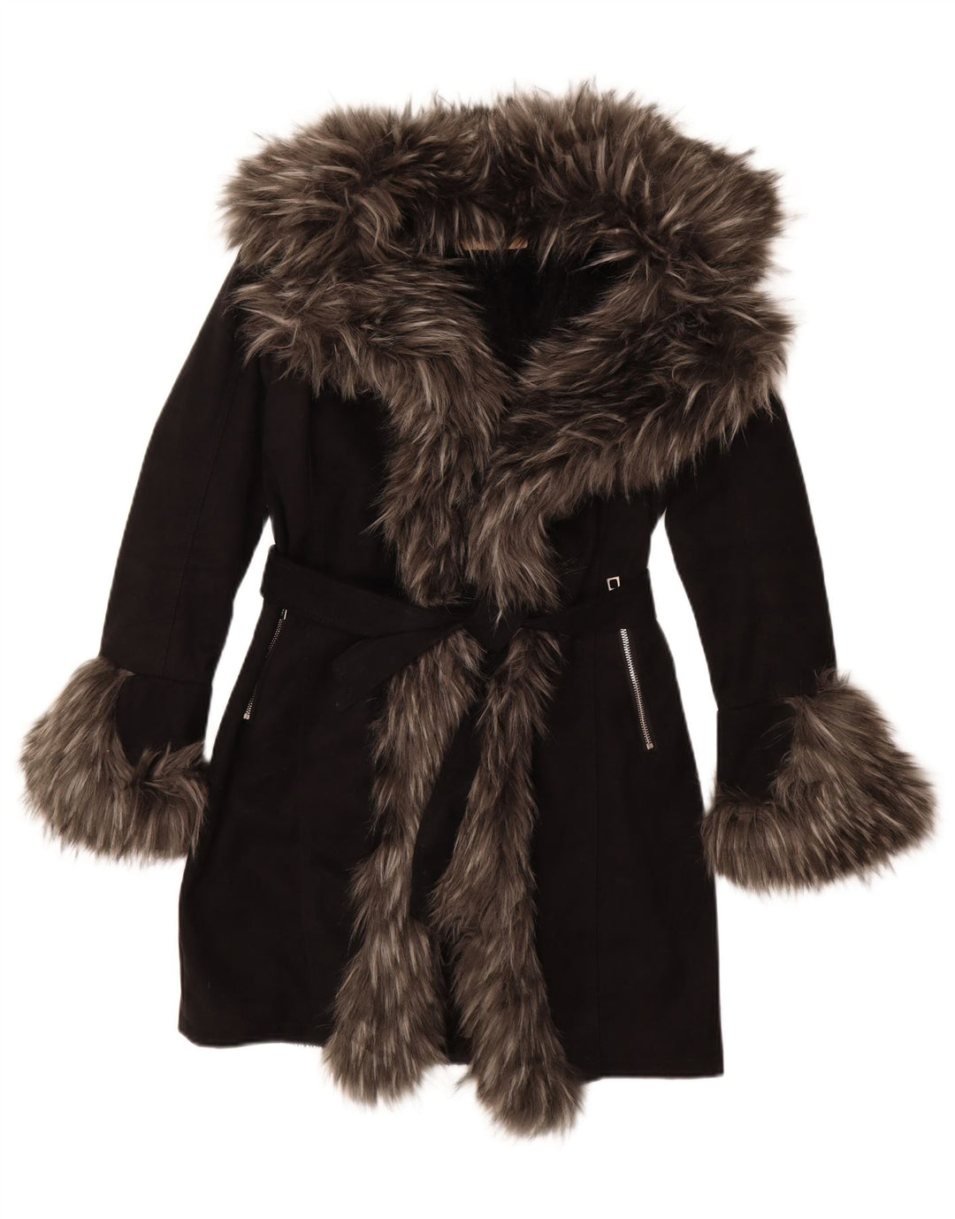 Pardesiu Sherpa Vintage pentru femei EU 36 Mic Negru Acrilic
