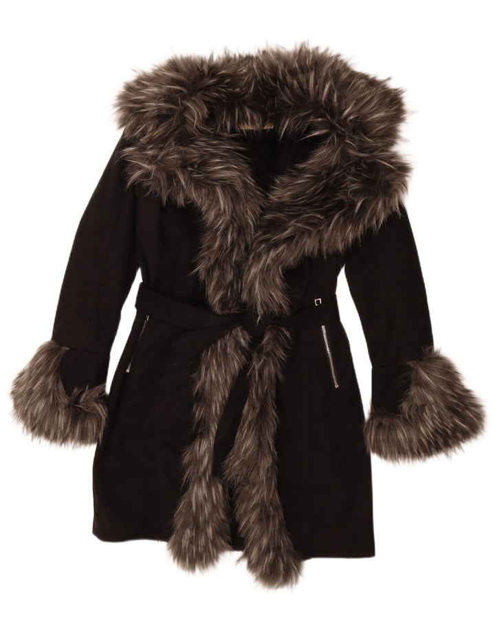 Pardesiu Sherpa Vintage pentru femei EU 36 Mic Negru Acrilic