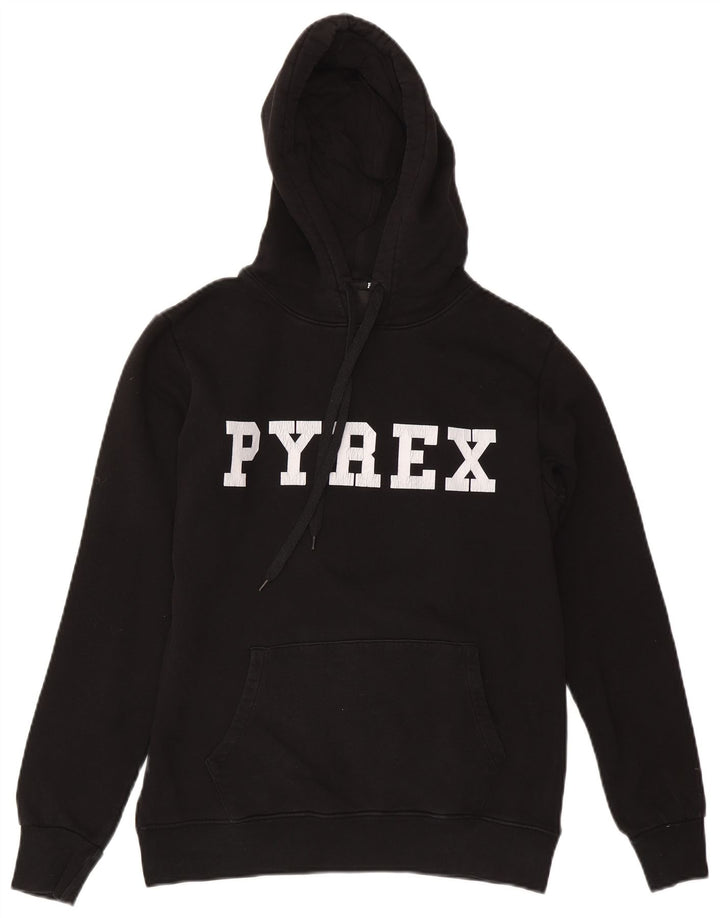 Pulover Pyrex pentru bărbați cu glugă grafică, mic, negru, bumbac