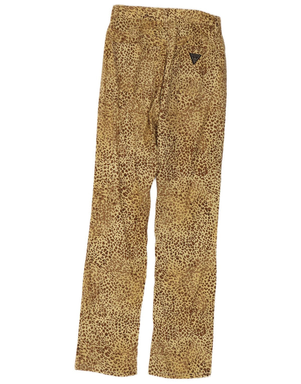 Pantaloni casual drepti Guess pentru femei W26 L30 galben din bumbac cu imprimeu animal