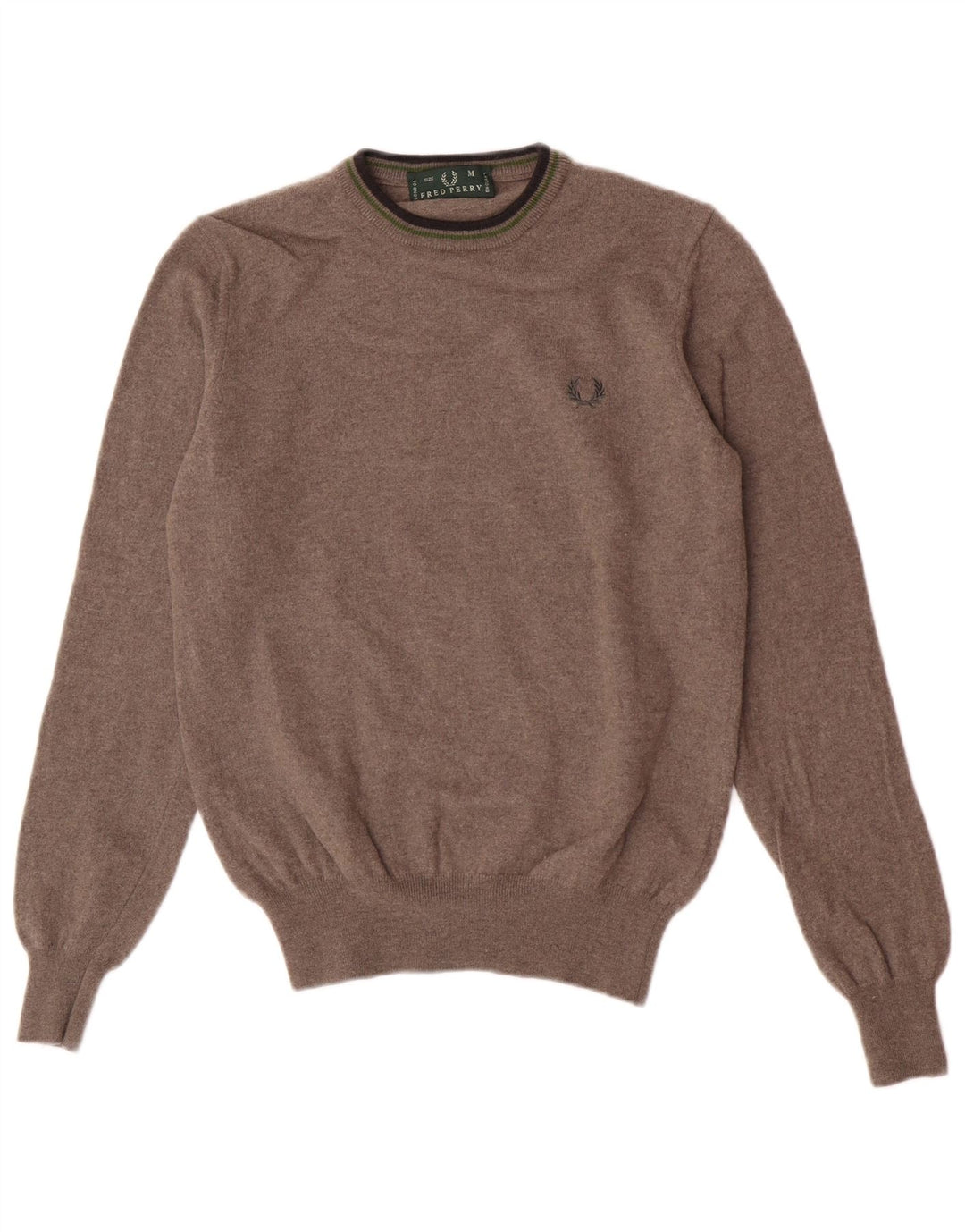 Pulover pentru femei Fred Perry cu gât roșu, Lână maro medie UK 12