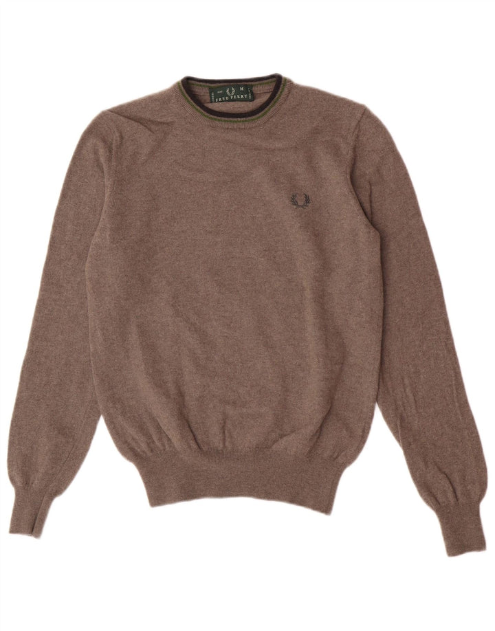 Pulover pentru femei Fred Perry cu gât roșu, Lână maro medie UK 12