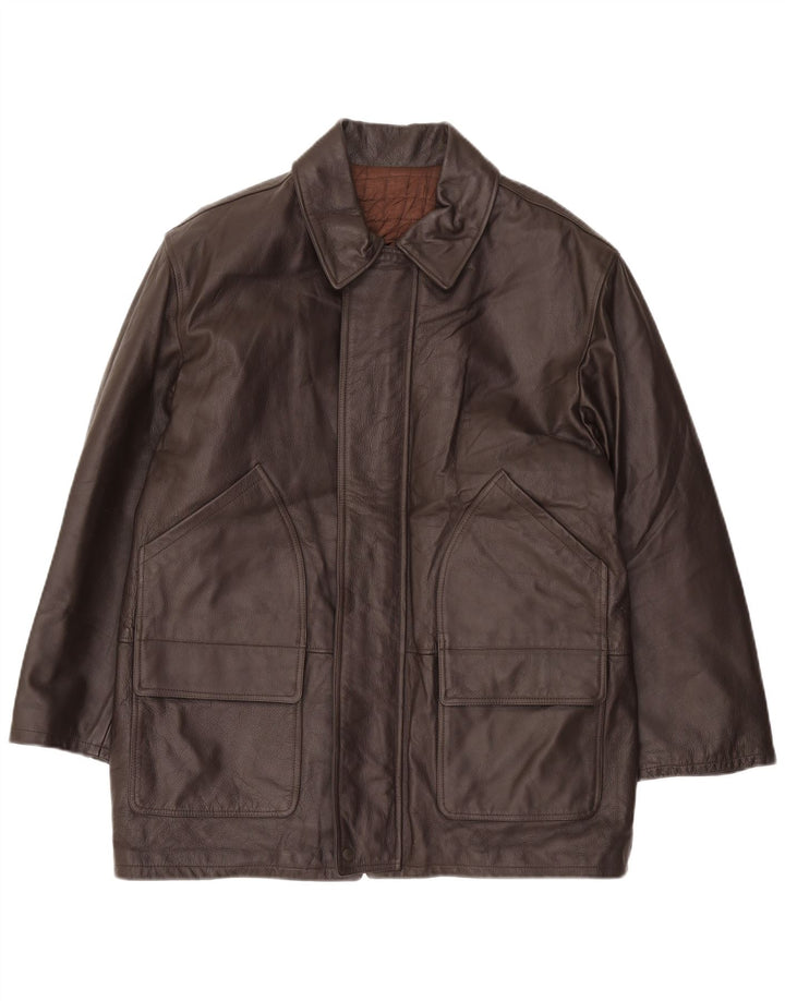 Palton din piele băieți VINTAGE 15-16 ani XL din piele maro