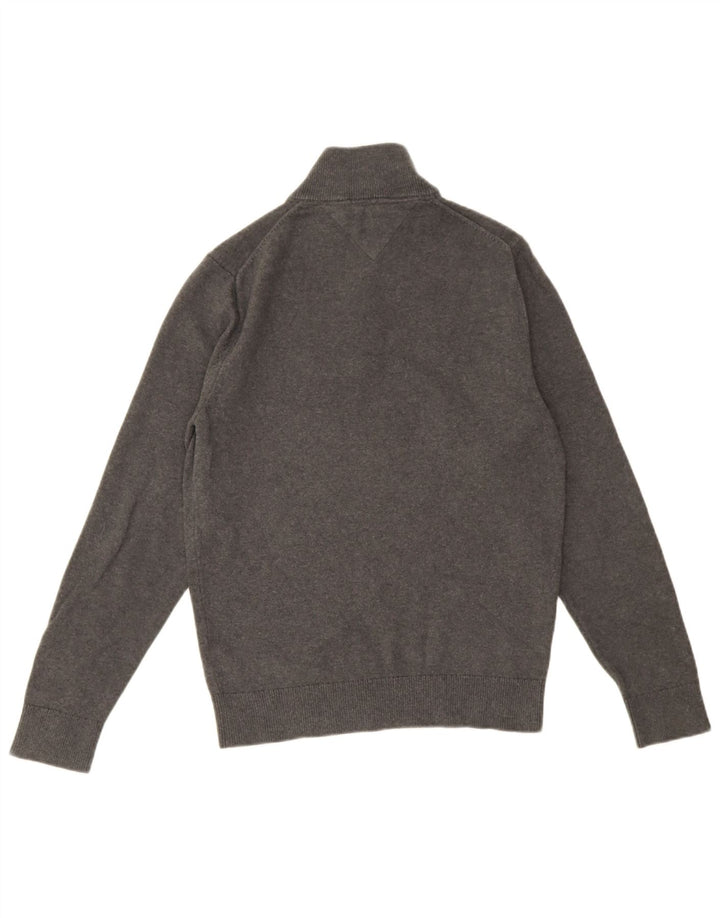 Pulover Tommy Hilfiger pentru bărbați, cu fermoar și gât, bumbac mic, gri