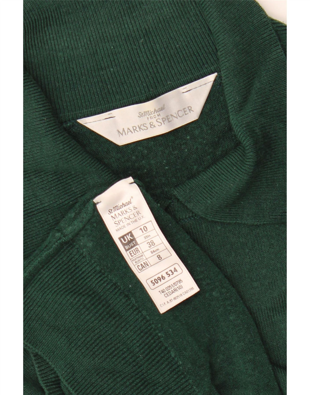 MARKS & SPENCER Pulover cu gât polo pentru femei UK 10 Acrilic verde mic