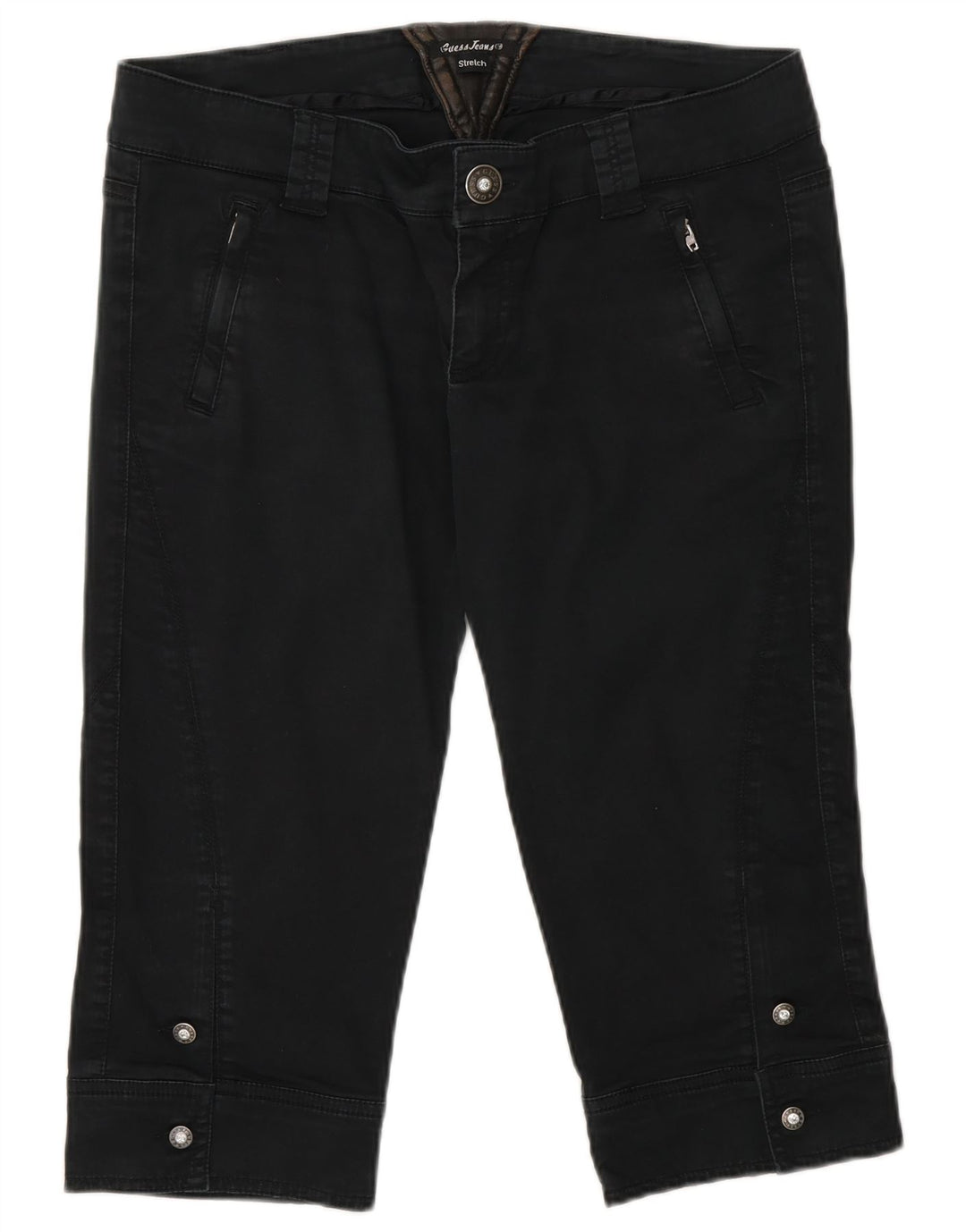 Pantaloni Capri Guess pentru femei W32, bumbac negru mare