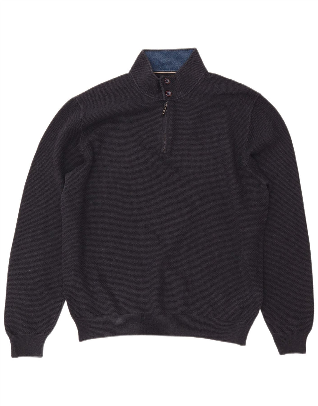 MASSIMO DUTTI Pulover pentru bărbați cu fermoar și gât, bumbac bleumarin 2XL