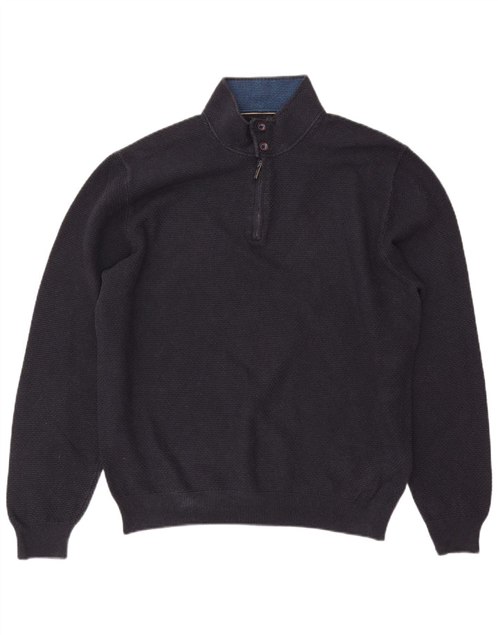 MASSIMO DUTTI Pulover pentru bărbați cu fermoar și gât, bumbac bleumarin 2XL